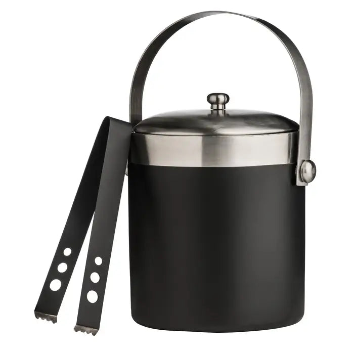 Black Enamel Ice Bucket With Tongs