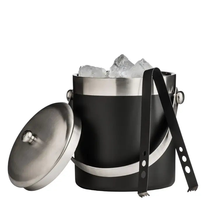 Black Enamel Ice Bucket With Tongs