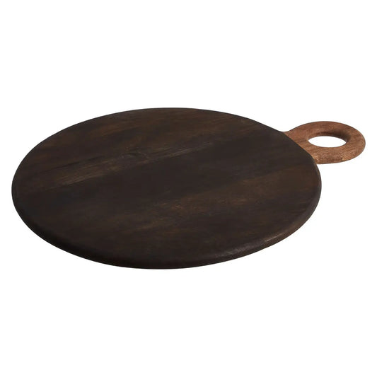 Round Dark Wood Board with Handle Large