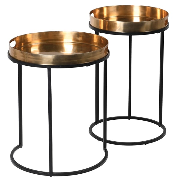 Set of 2 Shiny Brass and Black Nesting Tables