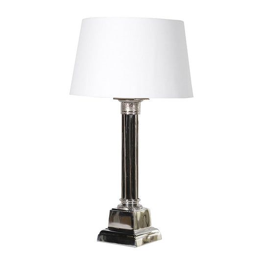 Silver Pillar Lamp with White Shade