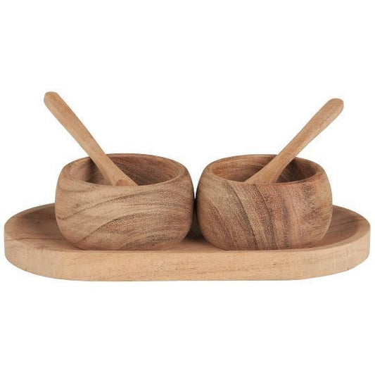 Acacia Wood Tray W/2 Bowls