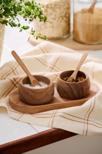Acacia Wood Tray W/2 Bowls