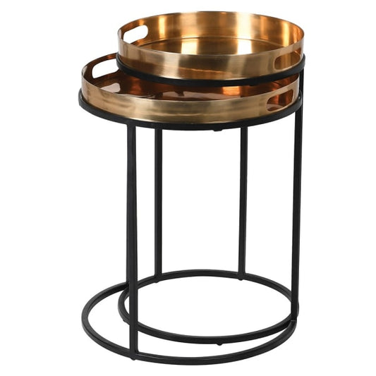 Set of 2 Shiny Brass and Black Nesting Tables