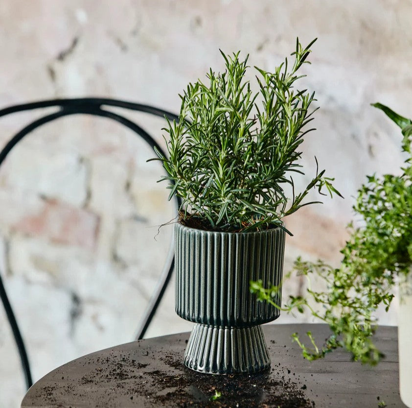 Ribbed Dark Grey Plant Pot 14cm