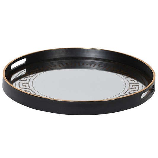 Round Mirror Tray with Greek Key Pattern